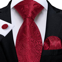 DiBanGu Burgundy Paisley Silk Mens Tie Pocket Square Cufflinks Set