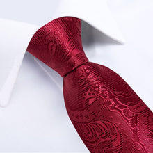 DiBanGu Burgundy Paisley Silk Mens Tie Pocket Square Cufflinks Set