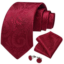 DiBanGu Burgundy Paisley Silk Mens Tie Pocket Square Cufflinks Set