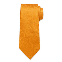 DiBanGu Tangerine Orange Paisley Silk Mens Tie Pocket Square Cufflinks Set