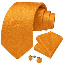 DiBanGu Tangerine Orange Paisley Silk Mens Tie Pocket Square Cufflinks Set