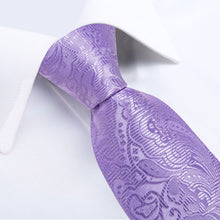 DiBanGu Light Pastel Purple Paisley Silk Mens Tie Pocket Square Cufflinks Set