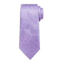 DiBanGu Light Pastel Purple Paisley Silk Mens Tie Pocket Square Cufflinks Set