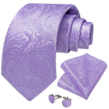 DiBanGu Light Pastel Purple Paisley Silk Mens Tie Pocket Square Cufflinks Set