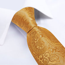 DiBanGu Gold Paisley Silk Mens Tie Pocket Square Cufflinks Set