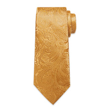 DiBanGu Gold Paisley Silk Mens Tie Pocket Square Cufflinks Set