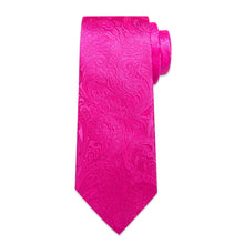 DiBanGu Hot Pink Paisley Silk Mens Tie Pocket Square Cufflinks Set