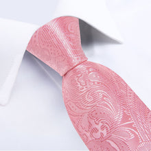 DiBanGu Light Thulian Pink Paisley Silk Mens Tie Pocket Square Cufflinks Set