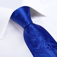 DiBanGu Cobalt Blue Paisley Silk Mens Tie Pocket Square Cufflinks Set