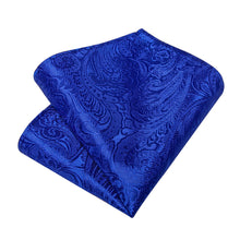 DiBanGu Cobalt Blue Paisley Silk Mens Tie Pocket Square Cufflinks Set