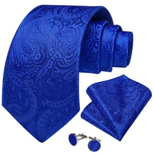 DiBanGu Cobalt Blue Paisley Silk Mens Tie Pocket Square Cufflinks Set