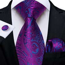 DiBanGu Purple Blue Floral Silk Mens Tie Pocket Square Cufflinks Set