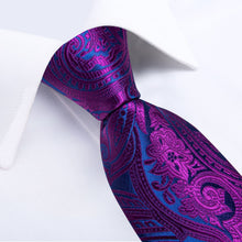 DiBanGu Purple Blue Floral Silk Mens Tie Pocket Square Cufflinks Set