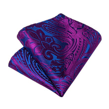 DiBanGu Purple Blue Floral Silk Mens Tie Pocket Square Cufflinks Set