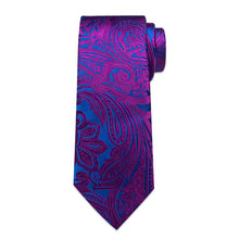 DiBanGu Purple Blue Floral Silk Mens Tie Pocket Square Cufflinks Set