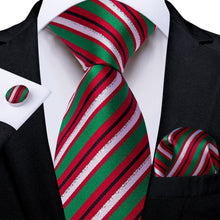 DiBanGu Red Green White Striped Christmas Necktie Pocket Square Cufflinks Set