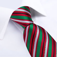 DiBanGu Red Green White Striped Christmas Necktie Pocket Square Cufflinks Set