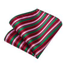 DiBanGu Red Green White Striped Christmas Necktie Pocket Square Cufflinks Set