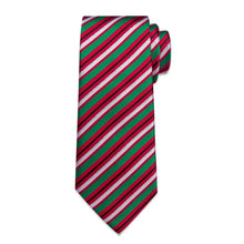 DiBanGu Red Green White Striped Christmas Necktie Pocket Square Cufflinks Set