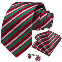 DiBanGu Red Green White Striped Christmas Necktie Pocket Square Cufflinks Set