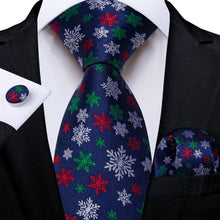 DiBanGu Dark Blue White Christmas Snowflake Necktie Pocket Square Cufflinks Set