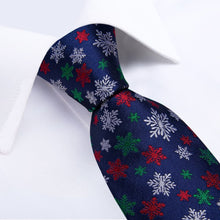 DiBanGu Dark Blue White Christmas Snowflake Necktie Pocket Square Cufflinks Set