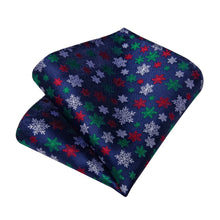 DiBanGu Dark Blue White Christmas Snowflake Necktie Pocket Square Cufflinks Set