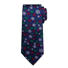 DiBanGu Dark Blue White Christmas Snowflake Necktie Pocket Square Cufflinks Set