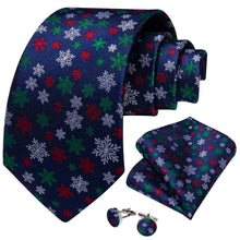 DiBanGu Dark Blue White Christmas Snowflake Necktie Pocket Square Cufflinks Set