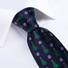 DiBanGu Dark Blue Christmas Tree Snowflake Necktie Pocket Square Cufflinks Set