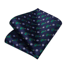 DiBanGu Dark Blue Christmas Tree Snowflake Necktie Pocket Square Cufflinks Set