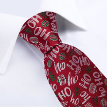 DiBanGu Red Christmas Alphabet Necktie Pocket Square Cufflinks Set