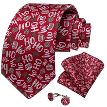 DiBanGu Red Christmas Alphabet Necktie Pocket Square Cufflinks Set