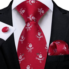 DiBanGu Red Christmas Santa Claus Necktie Pocket Square Cufflinks Set