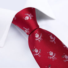 DiBanGu Red Christmas Santa Claus Necktie Pocket Square Cufflinks Set