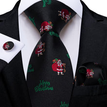 DiBanGu Black Red Christmas Santa Claus Necktie Pocket Square Cufflinks Set