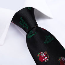 DiBanGu Black Red Christmas Santa Claus Necktie Pocket Square Cufflinks Set