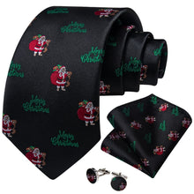 DiBanGu Black Red Christmas Santa Claus Necktie Pocket Square Cufflinks Set