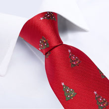 DiBanGu Red Green Christmas Tree Necktie Pocket Square Cufflinks Set