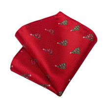 DiBanGu Red Green Christmas Tree Necktie Pocket Square Cufflinks Set