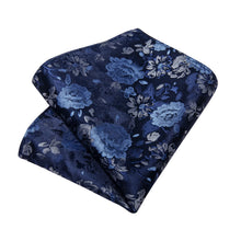 DiBanGu Dark Midnight Blue Floral Silk Mens Tie Hanky Cufflinks Set