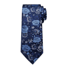 DiBanGu Dark Midnight Blue Floral Silk Mens Tie Hanky Cufflinks Set