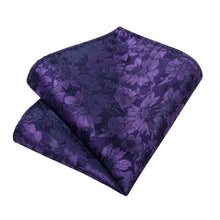 DiBanGu Deep Purple Floral Silk Mens Tie Hanky Cufflinks Set