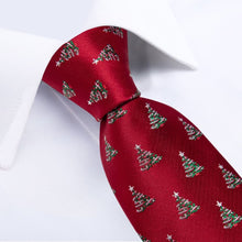 DiBanGu Red Green Christmas Tree Necktie Pocket Square Cufflinks Set