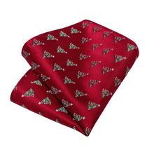 DiBanGu Red Green Christmas Tree Necktie Pocket Square Cufflinks Set