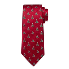 DiBanGu Red Green Christmas Tree Necktie Pocket Square Cufflinks Set