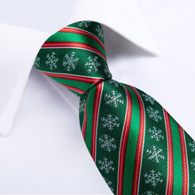 DiBanGu Green Red Striped Christmas Snowflake Necktie Pocket Square Cufflinks Set