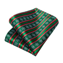 DiBanGu Green Red Striped Christmas Snowflake Necktie Pocket Square Cufflinks Set