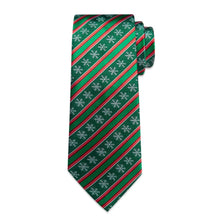 DiBanGu Green Red Striped Christmas Snowflake Necktie Pocket Square Cufflinks Set