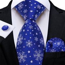 DiBanGu Christmas Blue White Snow Men's Silk Necktie Set